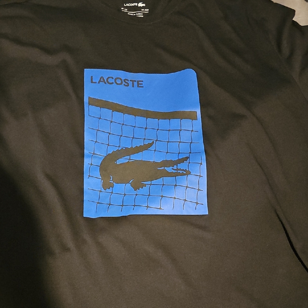 Lacoste Black Tee with Blue Graphic
